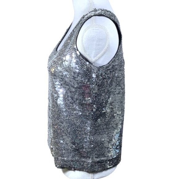 Eleanor P Brenner Sequin Tank Sparkling Scoop Neck Top Sleeveless Women Silver M - Picture 8 of 15